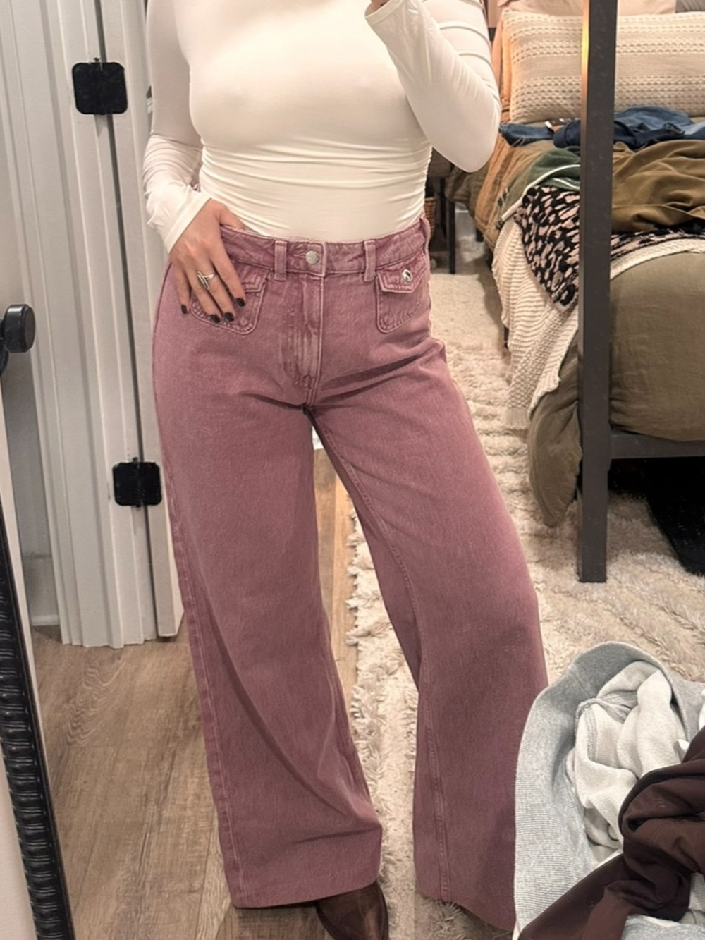 H&M Wide-Leg Jeans in Dusty Rose